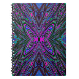 Caderno Espiral Magenta Trippy, borboleta Abstrato azul e verde