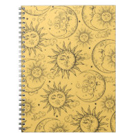 Magia Amarela Vintage Sol Celestial Lua Estrelas
