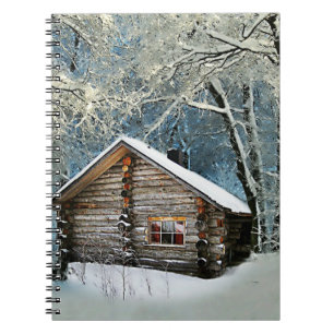 Caderno Espiral Magia de inverno da Cabine de Log Rústica