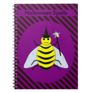 Caderno Espiral Mágica de Abelhas do Halloween Roxo e Greve Negra