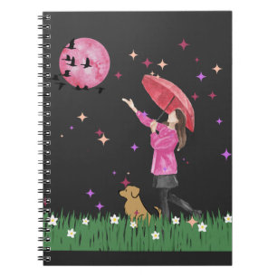 Caderno Espiral Magical Pink Moon & Dog Walk Watercolor Spiral