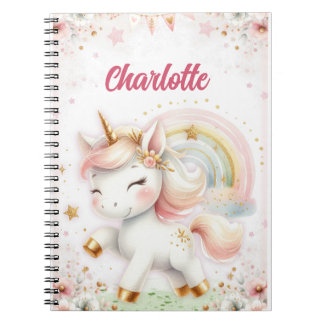 Caderno Espiral Magical Rainbow Pink Unicorns Spiral Notebook wate