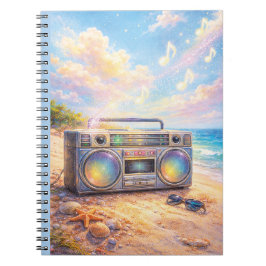 Caderno Espiral Magical Retro Boombox Playing Music On Beach