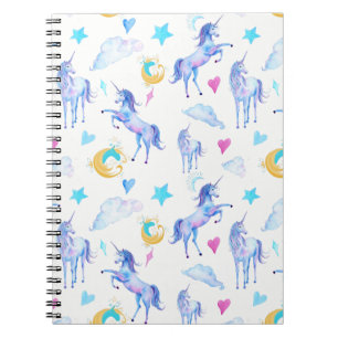 Caderno Espiral Magical Unicorn Pattern Watercolor Design