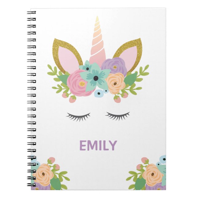 Caderno Espiral Magical Unicorn Personalizado nome brilha  (Frente)