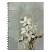 Magnólia Branca Floral Linha Dourada Mármore