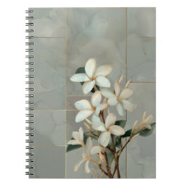 Caderno Espiral Magnólia Branca Floral Linha Dourada Mármore
