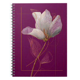 Caderno Espiral Magnólia Branca Linha Dourada Magenta