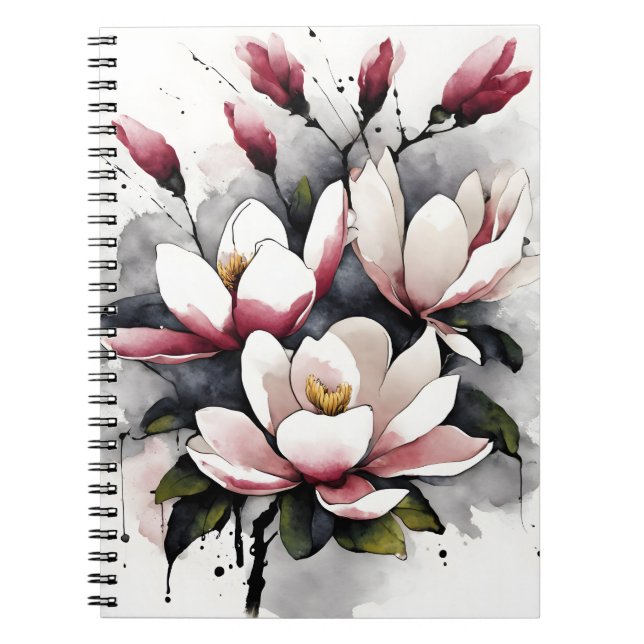 Caderno Espiral Magnólia - Flores de aquarela (Frente)
