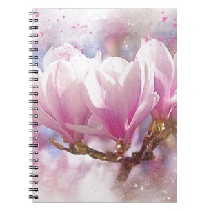 Caderno Espiral Magnólia Rosa Roxa em Flor - Flor de Primavera