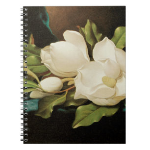 Caderno Espiral Magnolias gigantes em um pano veludo azul por MJ H