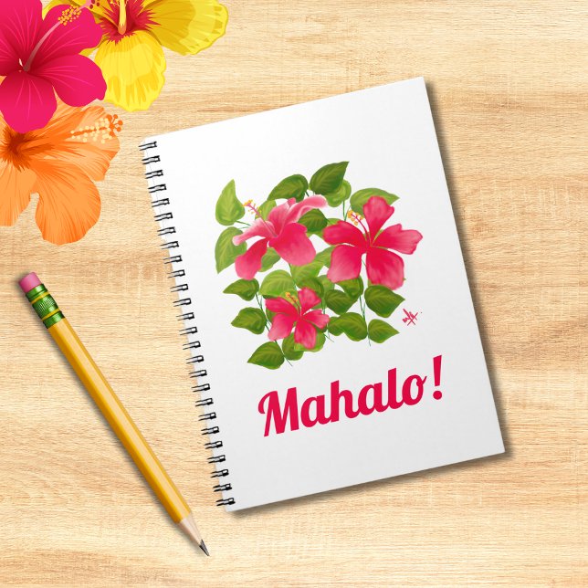Caderno Espiral Mahalo! Pintura de Hibiscus Rosa-Havaiana (Criador carregado)