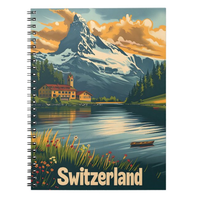 Caderno Espiral Maiestoso Matterhorn: Lakeside Bliss na Suiça (Frente)
