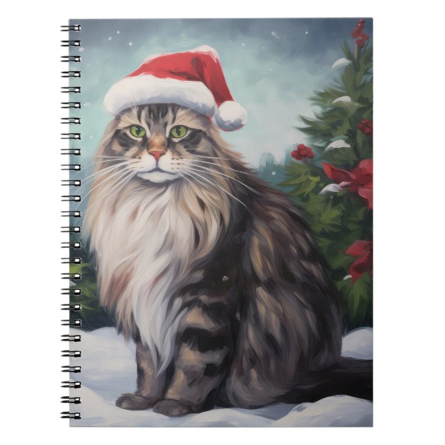 Caderno Espiral Maine Coon Cat no Natal da Neve (Frente)