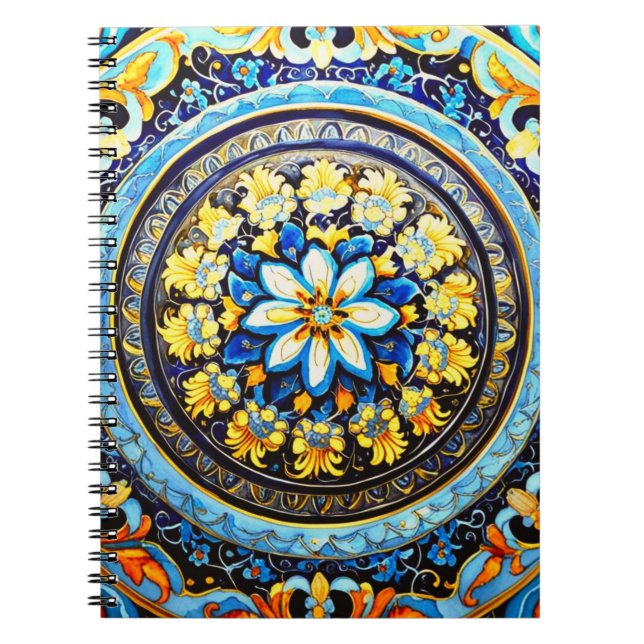 Caderno Espiral Maiolica Floral espanhola italiana medieval (Frente)