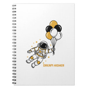 Caderno Espiral Mais alto de Sonho - Astronauta Flutuando com Balõ