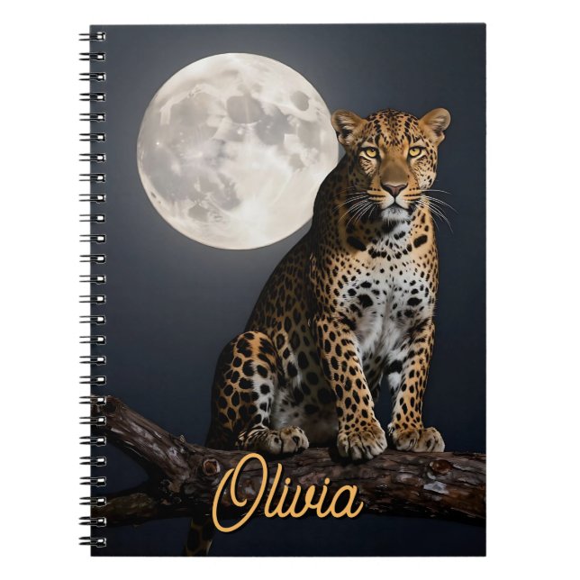 Caderno Espiral Majestic Leopard and Full Moon Personalized (Frente)