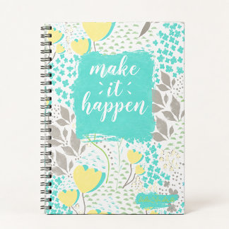 Caderno Espiral Make It Happen Inspirational Floral Notebook