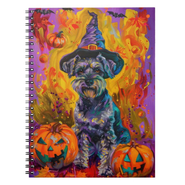 Caderno Espiral Malandro Schnauzer Feiticeira De Halloween E Abóbo (Frente)