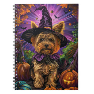Caderno Espiral Malandro Yorkipoo, Bruxa de Halloween E Abóbora