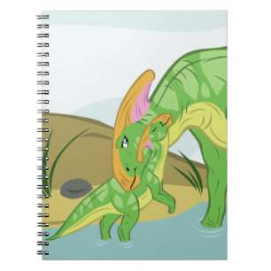 Caderno Espiral Mamã e bebê de Parasaurolophus