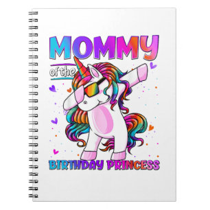 Caderno Espiral Mamãe da Menina Princesa de Aniversário Unicórnio 