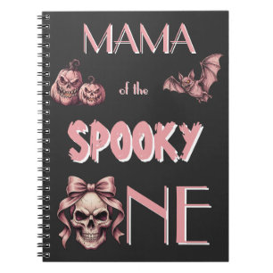 Caderno Espiral Mamãe do Crânio Rosa e Morcego Assustador