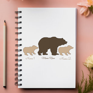 Caderno Espiral Mamãe Urso Personalizada Com 2 Nomes de Filhos Pre