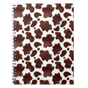 Caderno Espiral Manchas de Vaca Padrão Castanho e Impressão de Ani