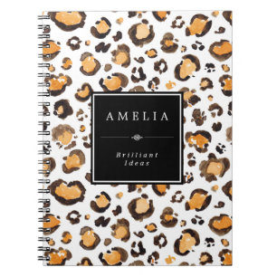Caderno Espiral Manchas-leopardo de aquarela   Nome personalizado