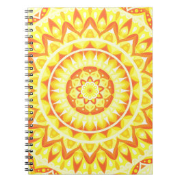 Caderno Espiral Mandala Amarela Brilho Boho Padrão Geométrico
