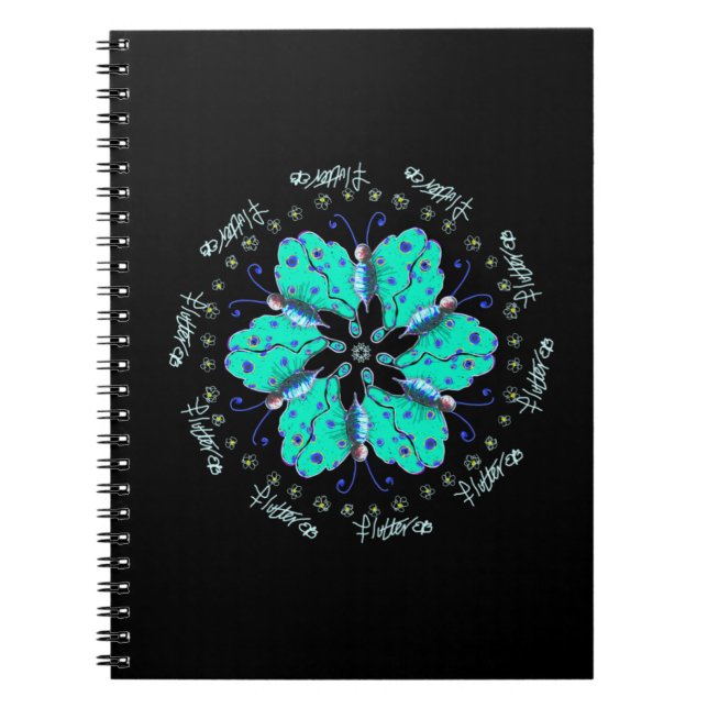 Caderno Espiral Mandala azul-borboleta-azul-flutter (Frente)