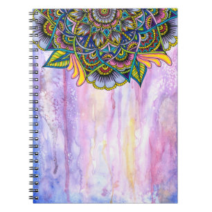 Caderno Espiral Mandala colorida do verão com contexto da aguarel