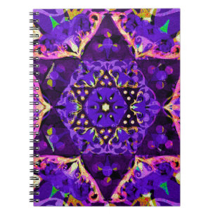 Caderno Espiral Mandala da flor da estrela no roxo