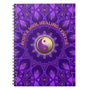Caderno Espiral Mandala de Cura de Energia Rosa Dourado Roxo