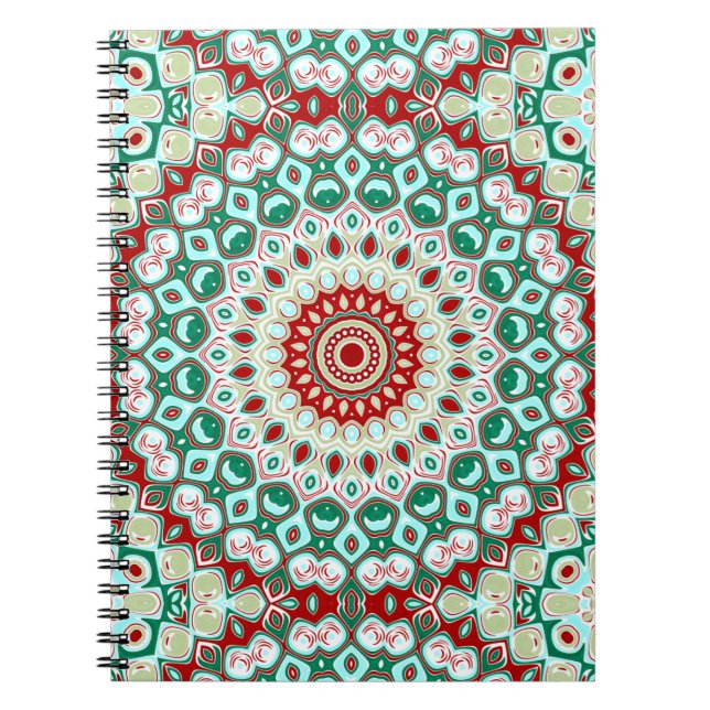 Caderno Espiral Mandala de Feriado em Vermelho, Verde e Branco de  (Frente)