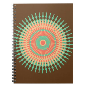 Caderno Espiral Mandala design verde, laranja indiano