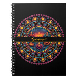 Caderno Espiral Mandala do Festival Colorido Personalizado de Diwa