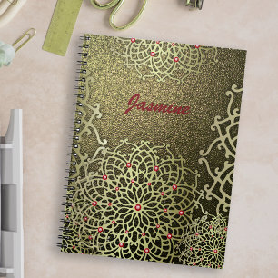 Caderno Espiral Mandala e nome personalizado Dourado do luxo orien