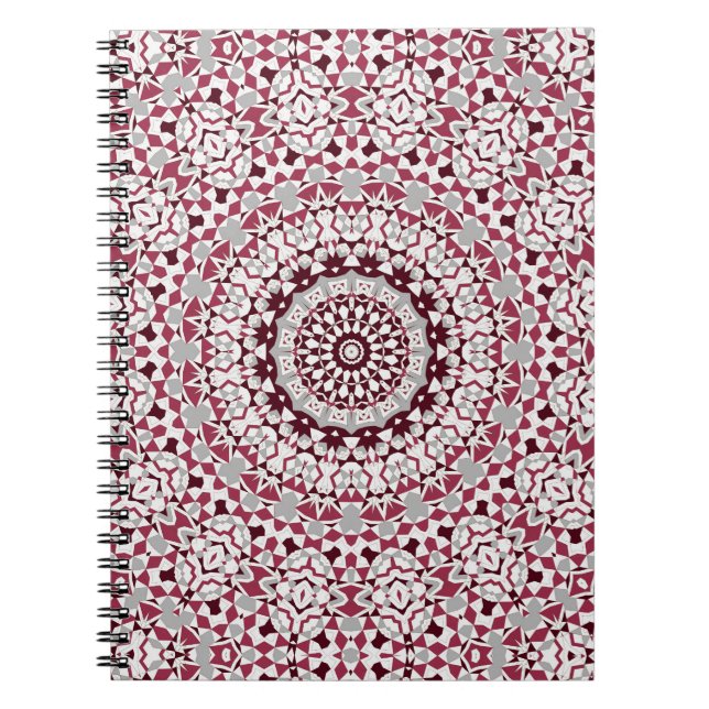 Caderno Espiral Mandala é uma cinza burgundy (Frente)
