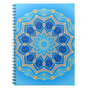 Caderno Espiral Mandala em azul elétrico e turquesa
