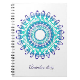 Caderno Espiral mandala étnica da cerceta. Texto