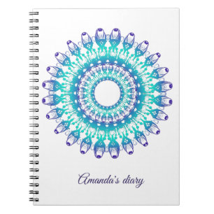Caderno Espiral mandala étnica da cerceta. Texto