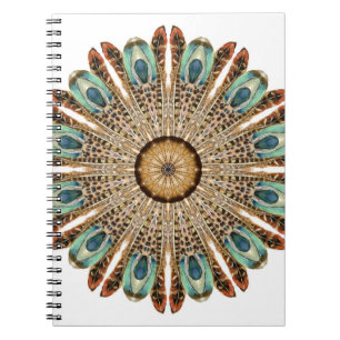 Caderno Espiral Mandala Feather Watercolor: Design de rendas natur
