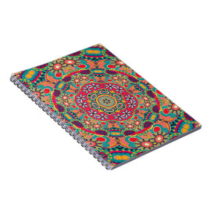 Caderno Espiral Mandala Floral Psicedélico Retro Hippie Millefiori
