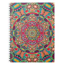 Caderno Espiral Mandala Floral Psicedélico Retro Hippie Millefiori
