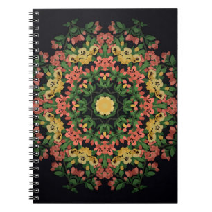 Caderno Espiral Mandala Floral: vermelha, vindima amarela.