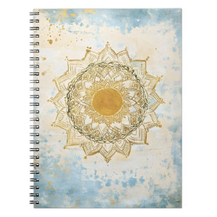 Caderno Espiral mandala indiano em tons de turquesa e laranja