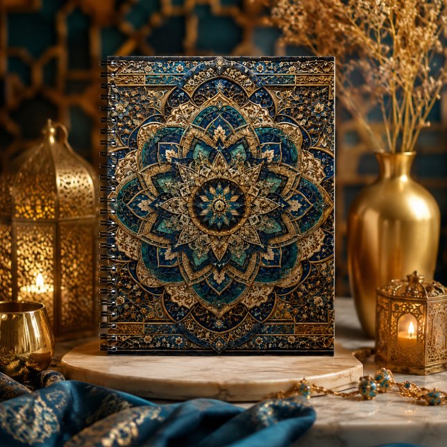 Caderno Espiral Mandala Islâmico Azul e Dourado |  (Criador carregado)