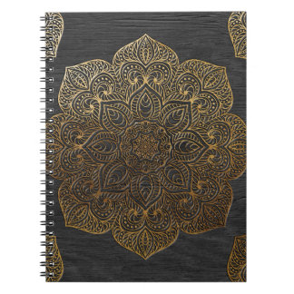 Caderno Espiral Mandala-ouro de madeira
